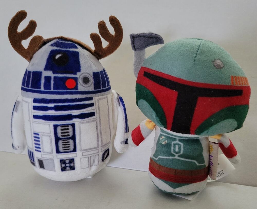 Set of 2 Hallmark Itty Bittys Star Wars Boba Fett and Holiday R2-D2 Reindeer